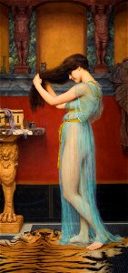 Preparing for the bath, by John William Godward