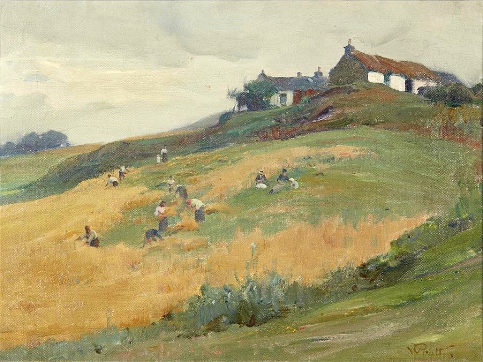 William Pratt - Harvest workers on a hill-side