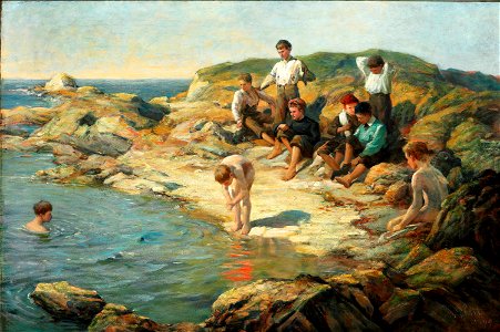 William Pratt - Boys swimming at a rocky coast (1899)