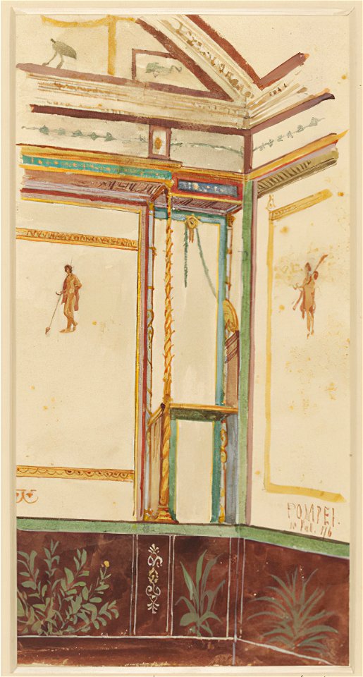 Preliminary study of painted wall-decoration in the House of the Tragic Poet, 1876 watercolor by Luigi Bazzani