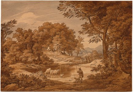 Friedrich Preller d.Ä. - Italienische Landschaft mit Hirten (ca.1831). Free illustration for personal and commercial use.