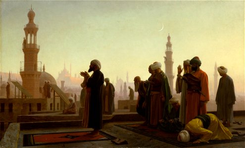 Prayer in Cairo 1865. Free illustration for personal and commercial use.