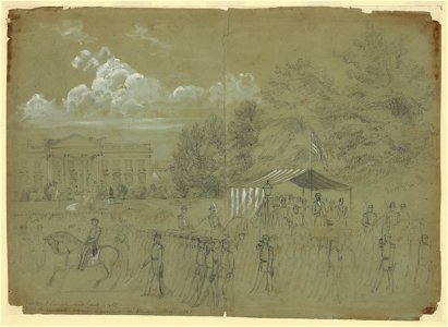 President Lincoln and Genl. Scott Reviewing 3 years regiment on Penn Ave. 1861 LCCN2004660442