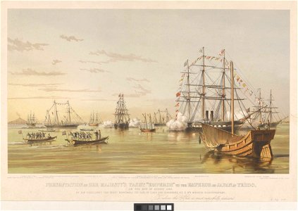 Presentation of Her Majesty's Yacht Emperor to the Emperor of Japan at Yeddo, on the 26th of August 1858 - RMG PY8738. Free illustration for personal and commercial use.