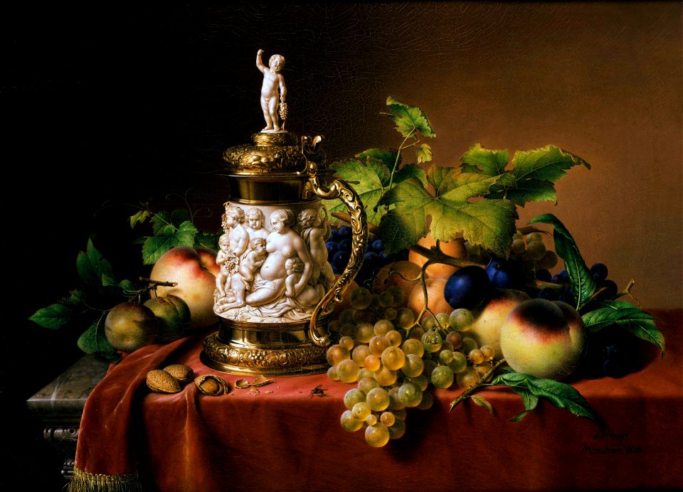 Dessert fruit and an ivory goblet, by Johann Wilhelm Preyer