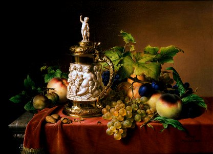Dessert fruit and an ivory goblet, by Johann Wilhelm Preyer
