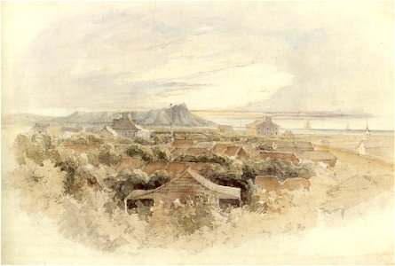 John Prendergast (English) - 'Honolulu Looking Toward Diamond Head', watercolor over pencil, 1848, Honolulu Academy of Arts