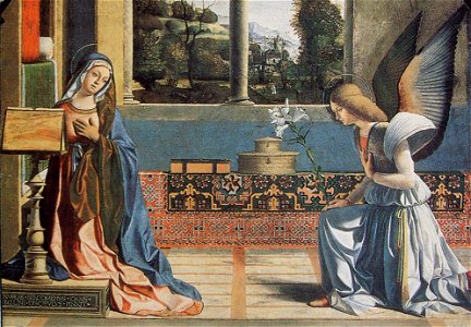 Andrea Previtali The Annunciation ca 1508 crop. Free illustration for personal and commercial use.