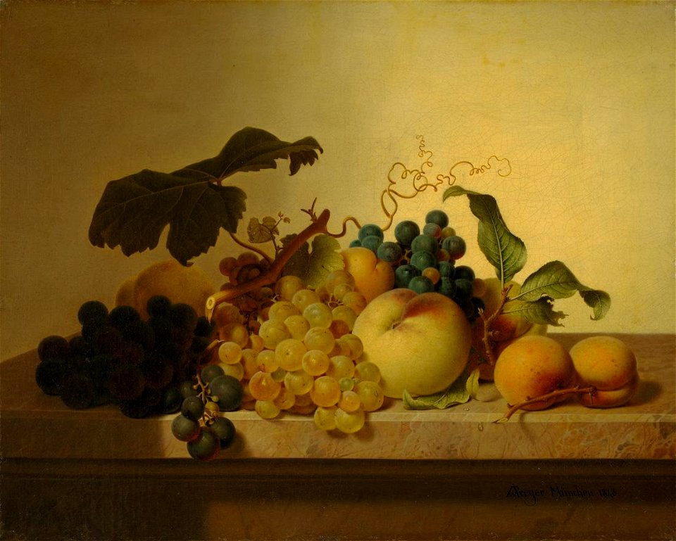 Johann Wilhelm Preyer - Früchtestilleben auf Marmortisch