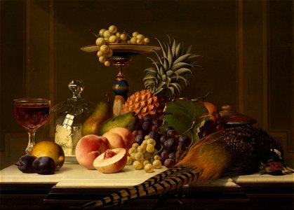 Johann Wilhelm Preyer - Großes Früchtestillleben mit Fasan und Weinglas