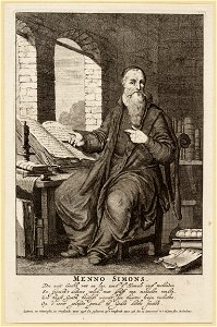 Prent Opera omnia theologicabrbrbig'Identificatie'bigTitelPortret van Menno Simons, titelprent Opera omnia theologica, objectnr A 19575