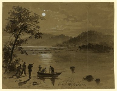 Previous to Antietam. Rebels crossing the Potomac. Union scouts in foreground LCCN2004660339