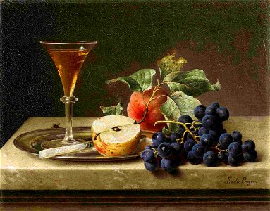 Emilie Preyer - Früchtestillleben mit Sektglas