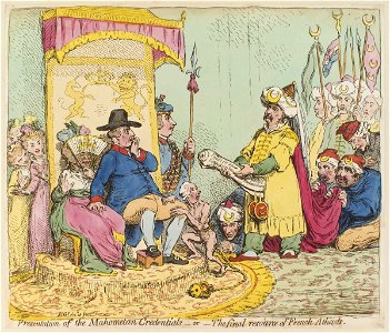 Presentation of the Mahometan credentials - or - the final resource of French atheists by James Gillray. Free illustration for personal and commercial use.