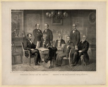 President Lincoln and his cabinet. Reading of the emancipation proclamation LCCN2004667979. Free illustration for personal and commercial use.