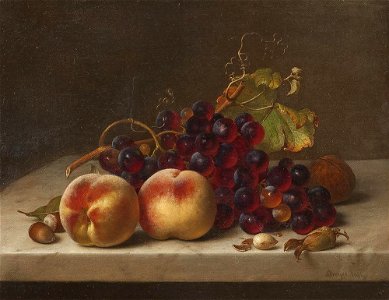 Johann Wilhelm Preyer - Stillleben mit Trauben und Pfirsichen
