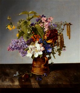 Johann Wilhelm Preyer - Gartenblumenstrauß im Krug