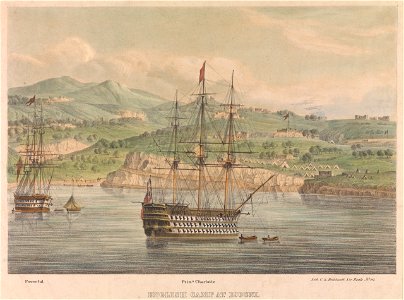 Princess Charlotte. English Camp at Djouni Syria 1840. Shows HMS Powerful RMG PW8043