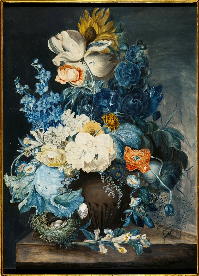 Princess Elizabeth after Margaret Meen - A group of flowers in a jar and a bird's nest