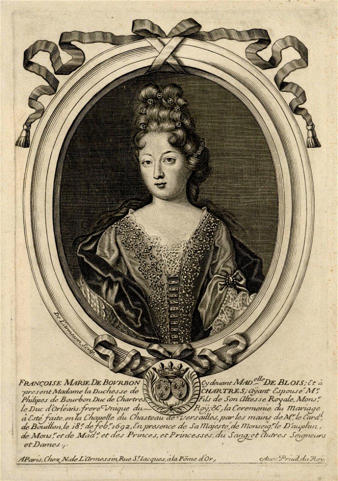 Print of Françoise-Marie de Bourbon in 1692; duchesse de Chartres