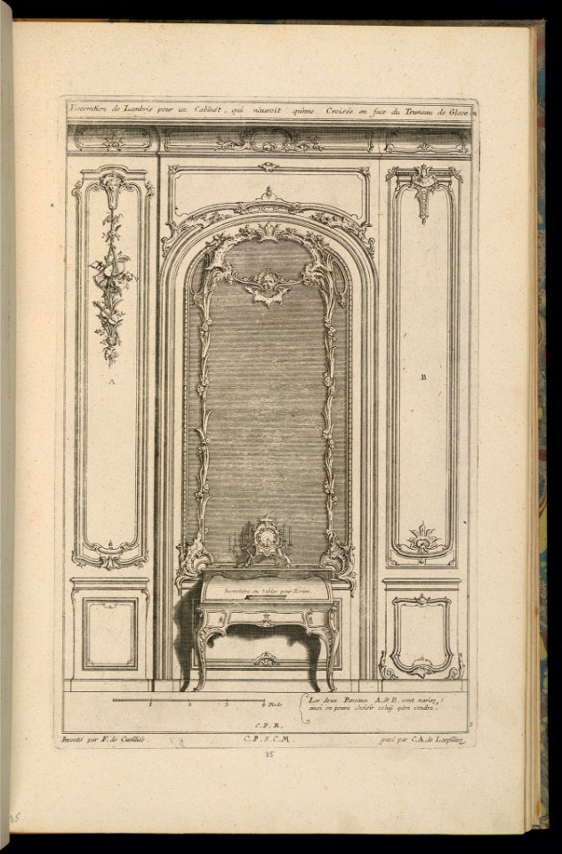 Print, Design for Wainscoting with a Trumeau and a Bureau with a Clock, 1745 (CH 18242391)