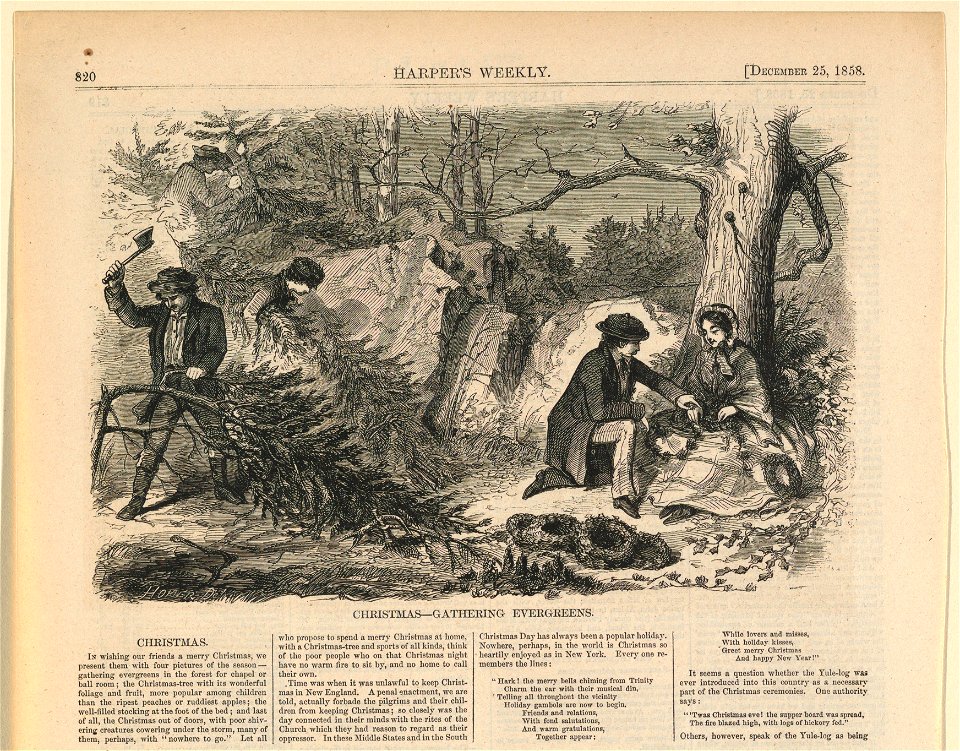Print, Christmas - Gathering Evergreens, Harper's Weekly, December 25, 1858, 1858 (CH 18606417)