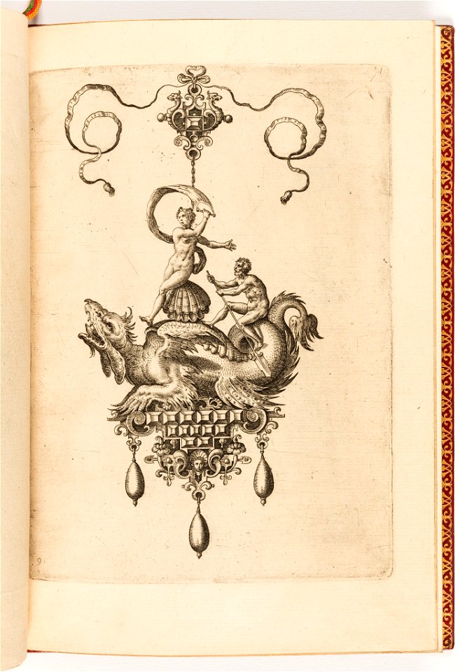 Print, Plate 9, from Bullarum Inaurium etc. Archetypi Artificiosi Pars Altera (Pendants, Earrings, etc. Designs of the Most Skillful Nature, Part Two), 1582 (CH 18286073-2)