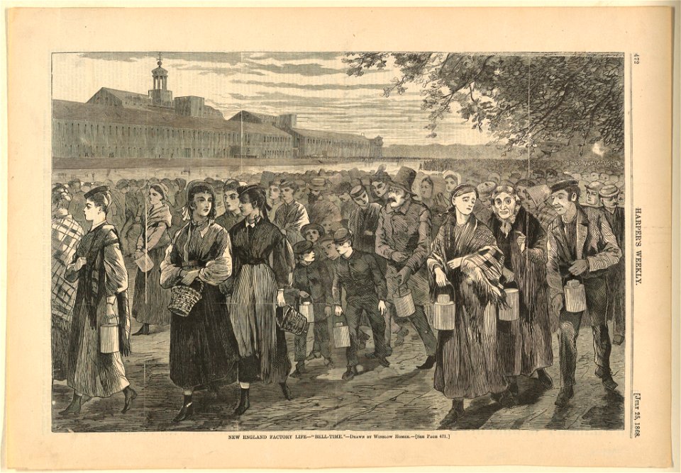 Print, New England Factory life-bell-time, Harper's Weekly, July 1868 (CH 18606353)