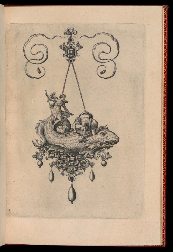 Print, Plate 3, from Bullarum Inaurium etc. Archetypi Artificiosi Pars Altera (Pendants, Earrings, etc. Designs of the Most Skillful Nature, Part Two), 1582 (CH 18286037)