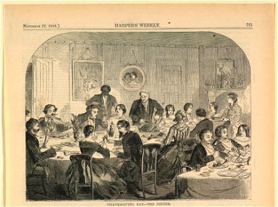 Print, Thanksgiving Day, the dinner, Harper's Weekly, November 1858 (CH 18606411)