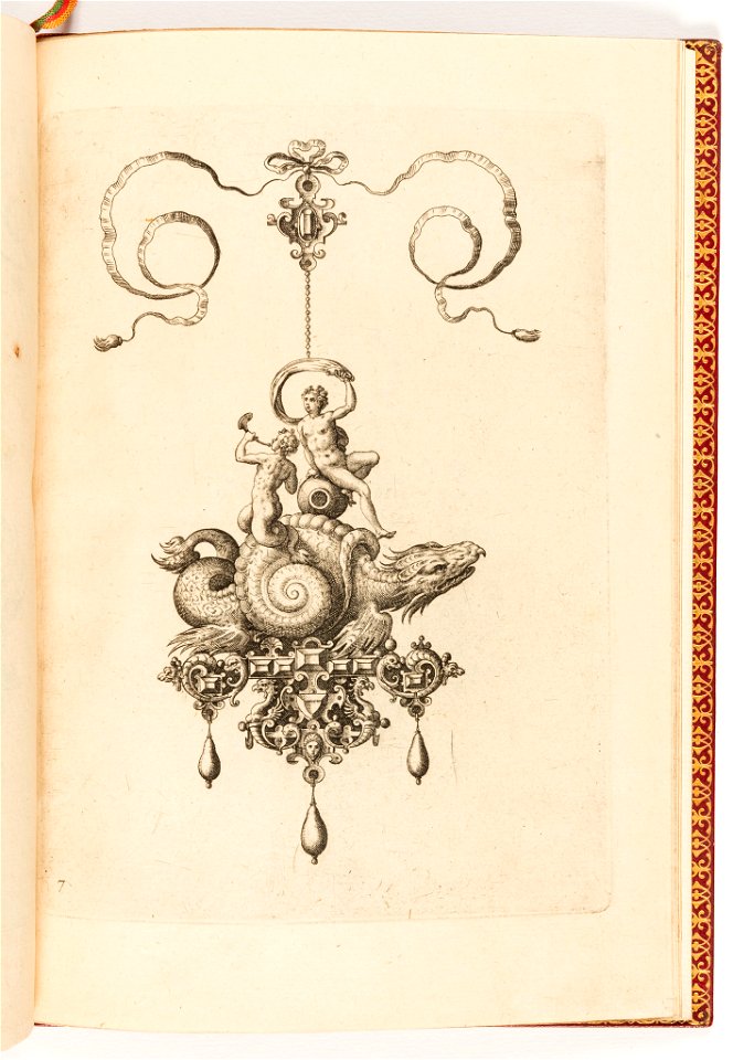 Print, Plate 7, from Bullarum Inaurium etc. Archetypi Artificiosi Pars Altera (Pendants, Earrings, etc. Designs of the Most Skillful Nature, Part Two), 1582 (CH 18286061-2)