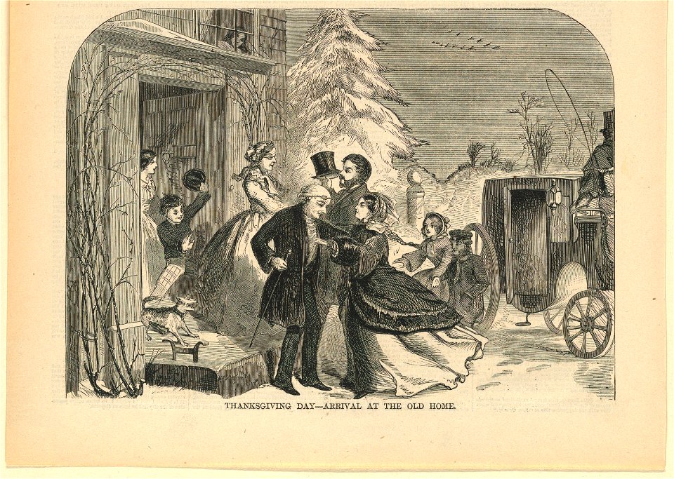 Print, Thanksgiving Day arrival at the old home, Harper's Weekly, November 1858 (CH 18606409)