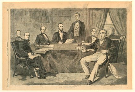 Print, President Lincoln and His Cabinet Members at Washington, D.C., from Harper's Weekly, July 13, 1861, p. 437., July 13, 1861 (CH 18389821)