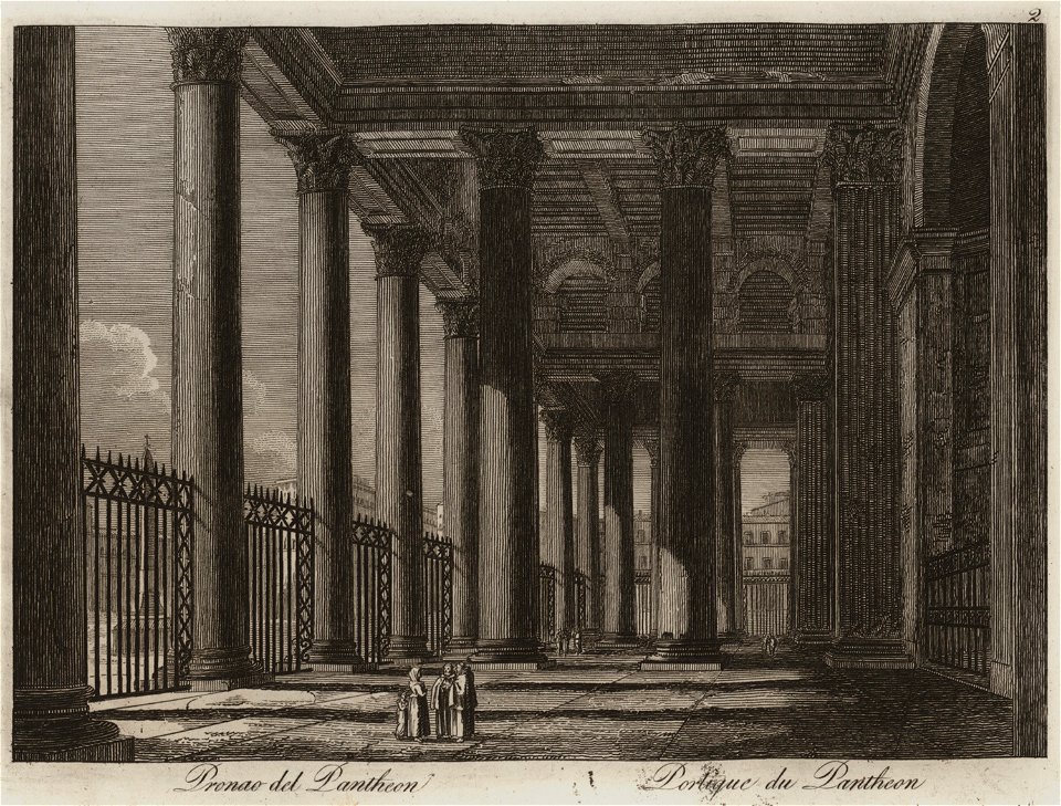 Pronao del Panteon - Li Monumenti Piú Celebri Di Roma Antica E Moderna Disegnati Da Vero Ed Incisi Dai Migliori Artisti Rome Presso Po - 1850