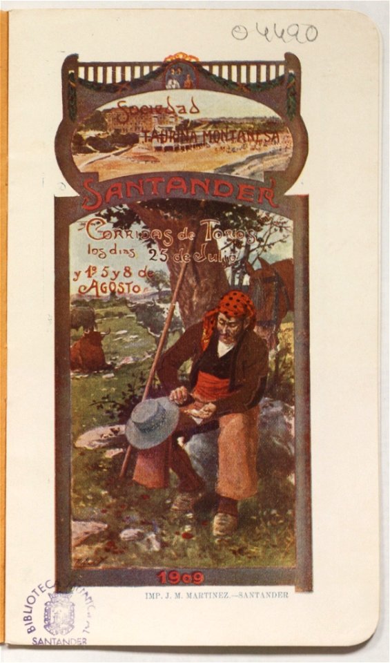 Programa de mano Corridas de toros, Santander 1909, cover by Mariano Pedrero, collection of BMS