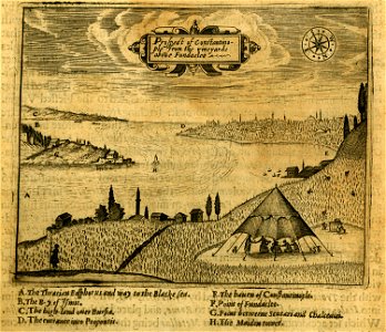 Prospect of Constantinople from the vineyards above Fundaclee - Sandys George - 1615. Free illustration for personal and commercial use.