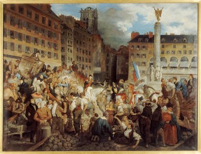 Prosper Lafaye - Le duc d'Orléans, se rendant à l'Hôtel de Ville, traverse la place du Châtelet, le 31 juillet 1830 - P2355 - Musée Carnavalet
