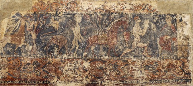 Profane paintings from Sigena- Deer eating fruit from a tree, lion holding a naked man and dismounte... - Google Art Project