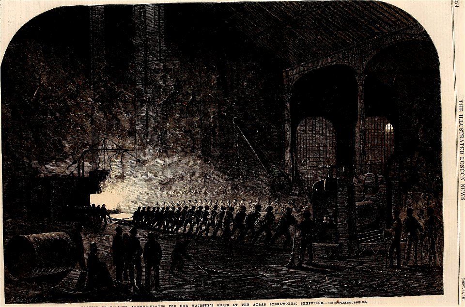 Process of Rolling Armour-Plates for Her Majesty's Ships at the Atlas Steelworks, Sheffield - ILN 1861