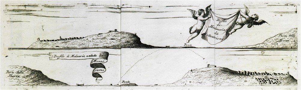 Profilo di Malvasia da Settentrione Profilo di Malvasia, veduta da Mezzo giorno - Coronelli Vincenzo - 1686