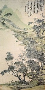 Printemps sur le lac, rouleau mural, encre et couleur sur papier, 1676-123,8x62,5 par le peintre chinois Wu Li