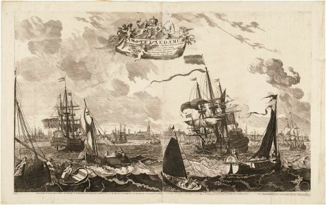 Profile of Amsterdam with the Frigate 'Peter en Paul' and Tsar Peter the Great by Pieter van den Berge