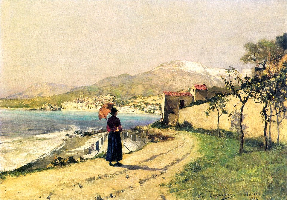 Promenade en bord de mer (Menton, 1888). Evariste Carpentier