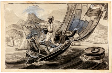 Promenade sur l'Eau dans la Baie de Rio -Janeiro. Un esclave nègre du Congo, racontant son histoire Tènue esclave nègre fraichement arrivé de l'Affrique, da Coleção Brasiliana Iconográfica