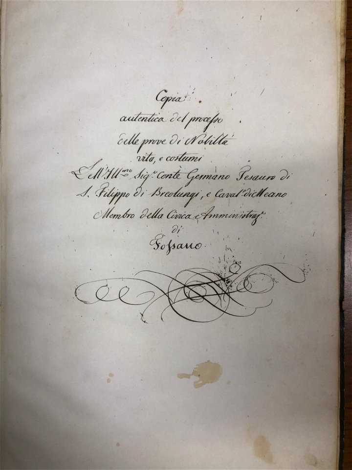 Prove di nobiltà, vita e costumi dell'Ill.mo Signor Conte Germano Tesauro di San Filippo di Breolungi, e Cavaliere di Meano, membro della civica amministrazione di Fossano
