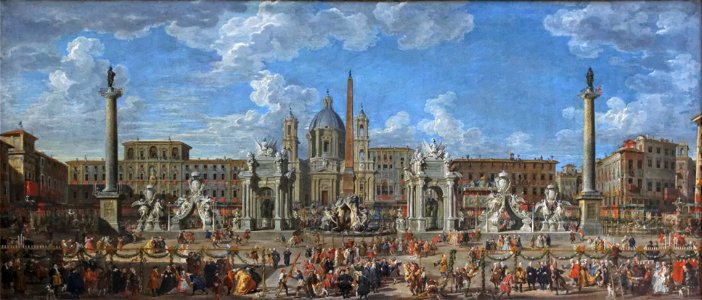 Préparation du feu d'artifice place Navone, Pannini (Louvre INV 415) 02