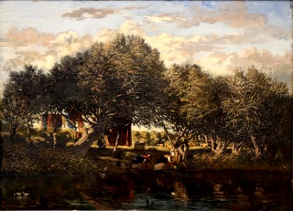Prosper Grésy - Paysage avec lavandières