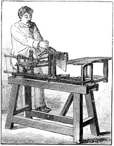 PSM V31 D656 Machine for cutting cork strips. Free illustration for personal and commercial use.