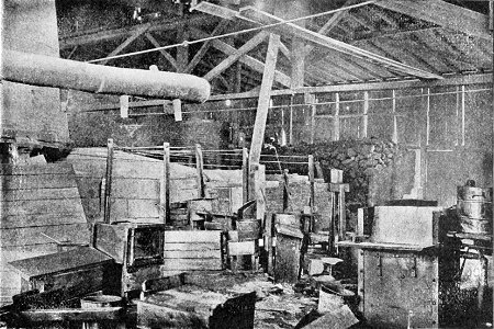 PSM V36 D171 Interior view of the glass factory with gas generators and melting tank