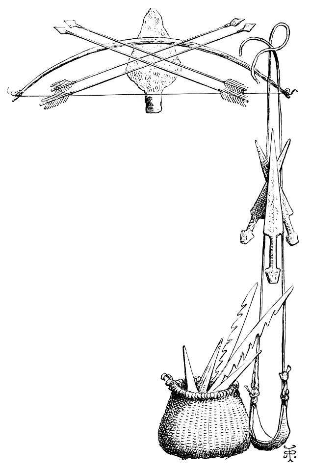 PSM V36 D765 Fuegian basket and bone weapons
